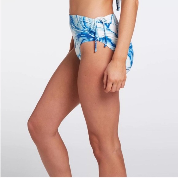 CALIA Tie Dye Blue Hi Rise Moderate Coverage Ruched Sides Bikini Bottom Medium - Picture 3 of 11